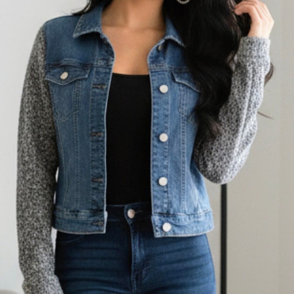 Tinseltown Blue Denim Jacket with Gray Sleeves